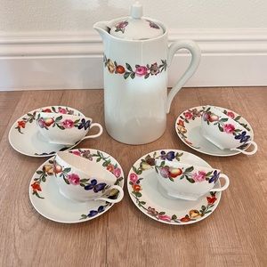 Porcelaine De Paris Chocalate Coffee Pot Cups Saucers Set Limoges France Vtg NWT